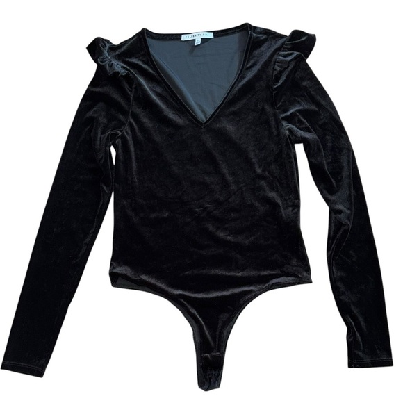 Celebrity Pink Tops - Celebrity Pink Black Velvet Ruffle Bodysuit Womens M Holiday Party Dance Festive